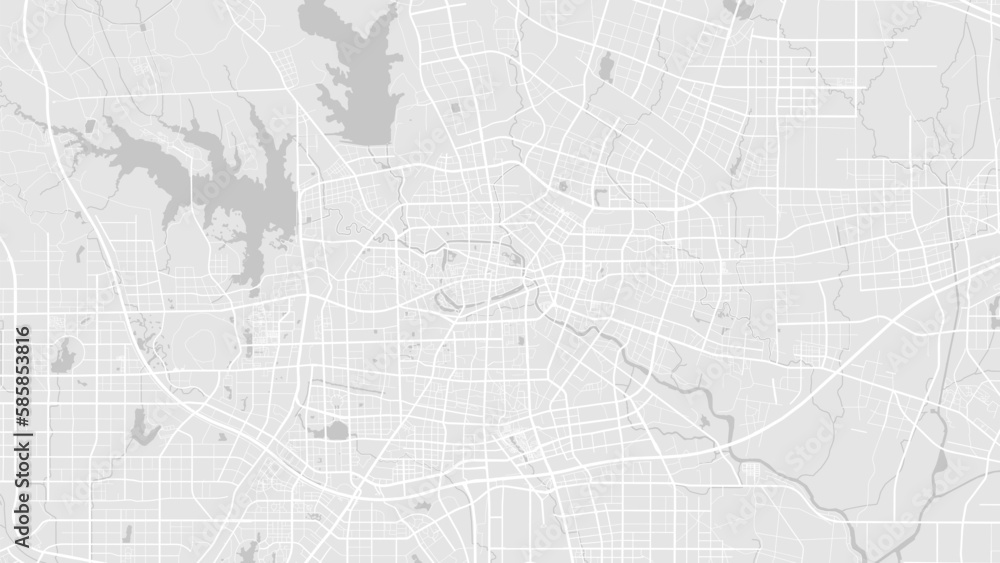 Fototapeta premium White and light grey Hefei city area vector background map, roads and water illustration. Widescreen proportion, digital flat design.