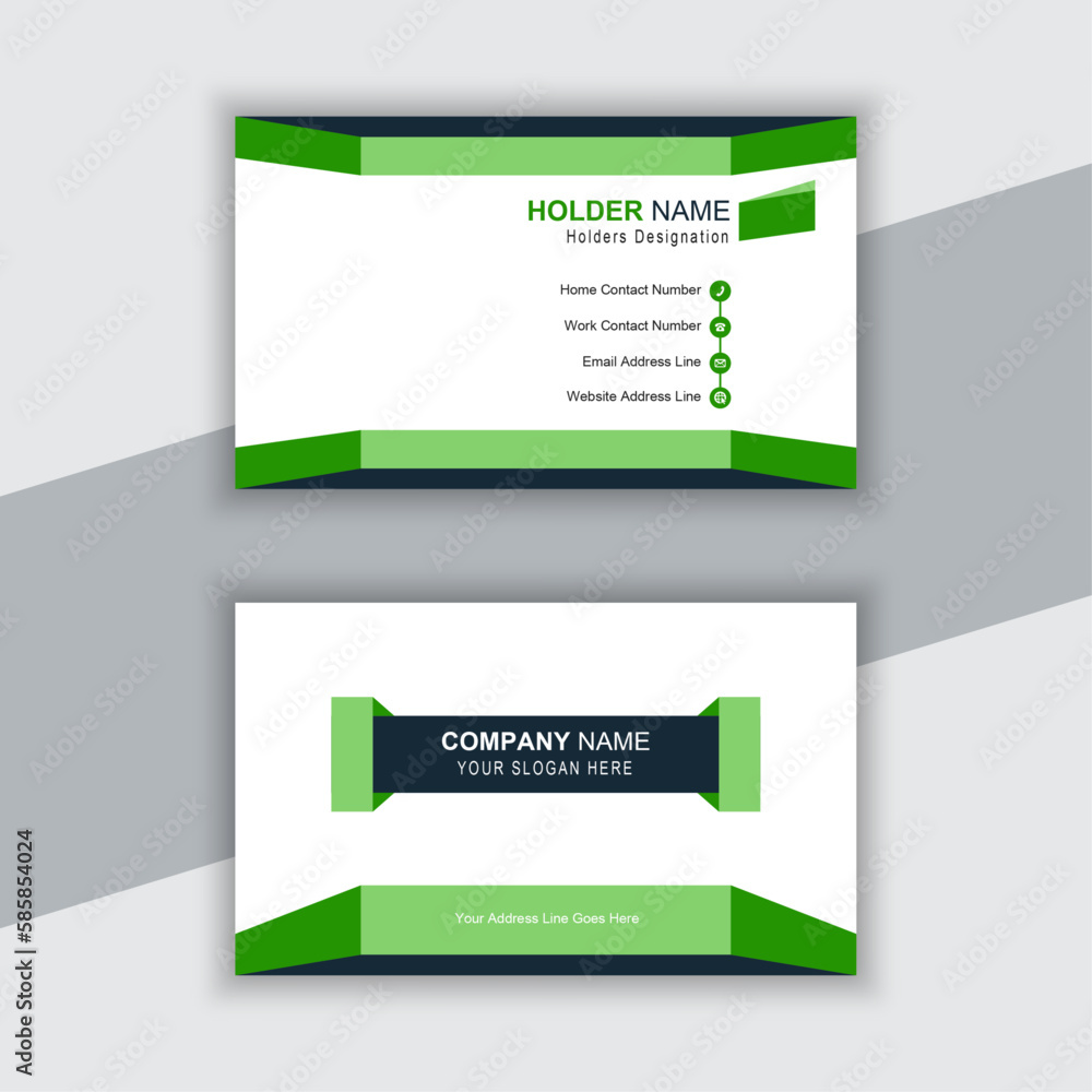 Professional business card design, modern and unique shape with abstract color variations.