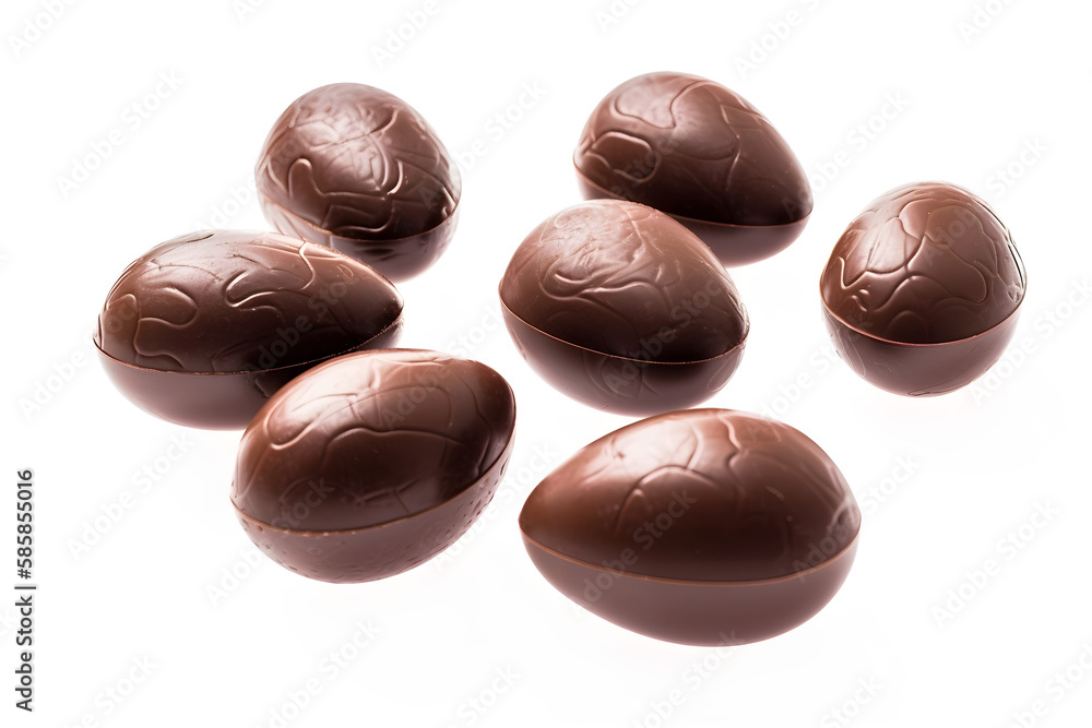a group of chocolate eggs on a white background a group of chocolate eggs on a white background