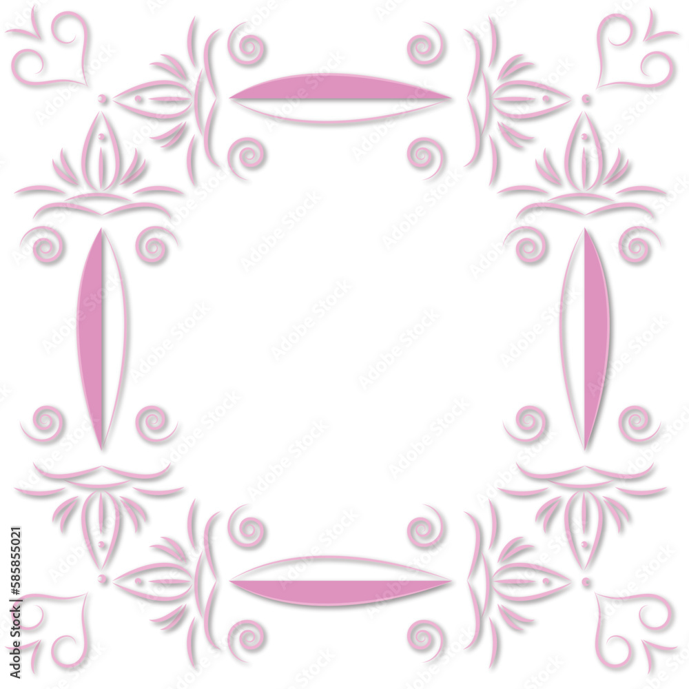 Festive pink ornament frame, white space for text. Greeting card, announcement or invitation with an ornamental romantic love motif in vector and jpg format. Isolated.
