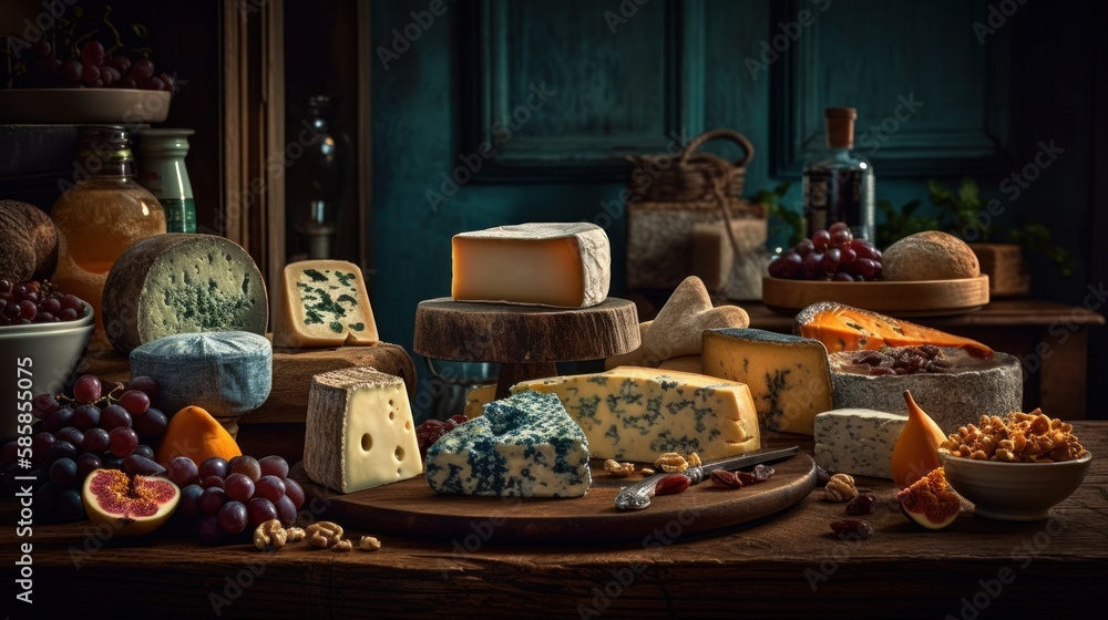 Refined French cheese selection, crafted by AI.