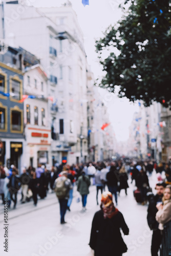 Fototapeta Naklejka Na Ścianę i Meble -  Vertical shot of Crowds of anonymous people walking on busy Istanbul street.