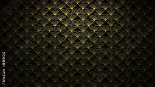 Classic pattern. Wallpaper on the wall. Golden pattern in the interior.3d render illustration mock up. © Olena