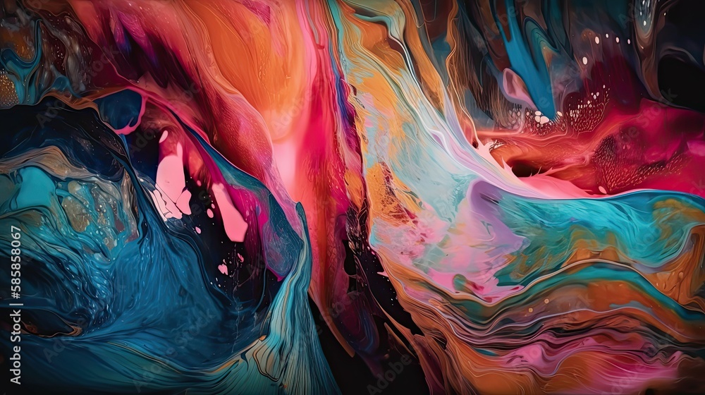 Abstract background that combines the allure of bright colors with the organic movement of liquid textures - Generative AI