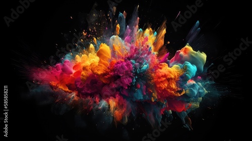 Explosion of colors, very realistic vivid and bright colors on the black background, unique paint styles - Generative AI