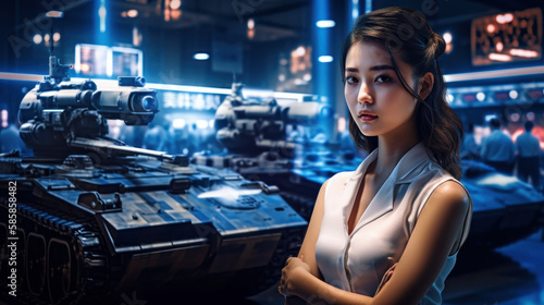 Asian Beauty in Futuristic Eastern Warfare, Generative AI