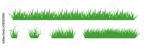 Set of grass silhouettes. Green grass border. Lawn panoramic landscape. Template with herbal border for your design. Vector illustration.
