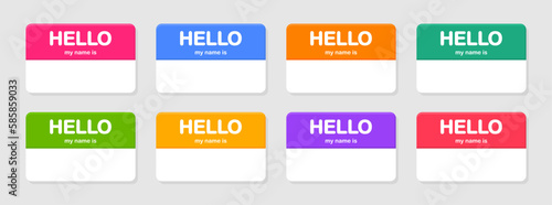 Hello my name is - name tag set. Blank labels for name. Vector illustration.