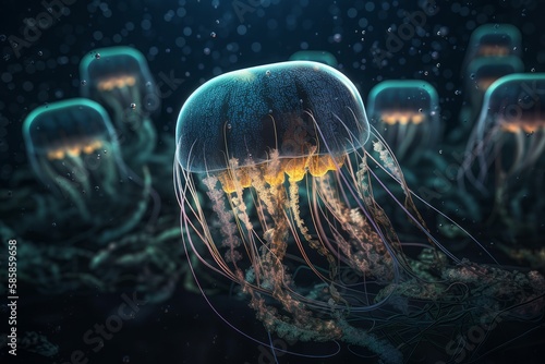 Fotografia Mesmerizing Ultra HD Image of Translucent Jellyfish with Super Details brought t