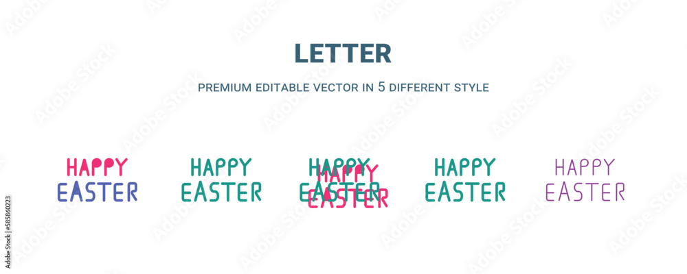 letter icon in 5 different style. Outline, filled, two color, thin letter icon isolated on white background. Editable vector can be used web and mobile