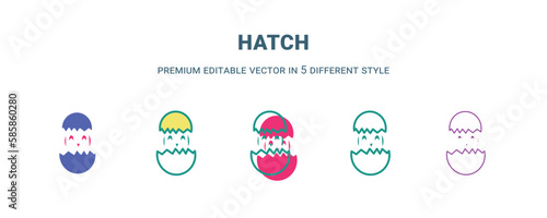 hatch icon in 5 different style. Outline, filled, two color, thin hatch icon isolated on white background. Editable vector can be used web and mobile