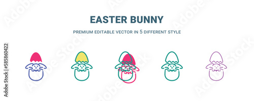 easter bunny icon in 5 different style. Outline, filled, two color, thin easter bunny icon isolated on white background. Editable vector can be used web and mobile