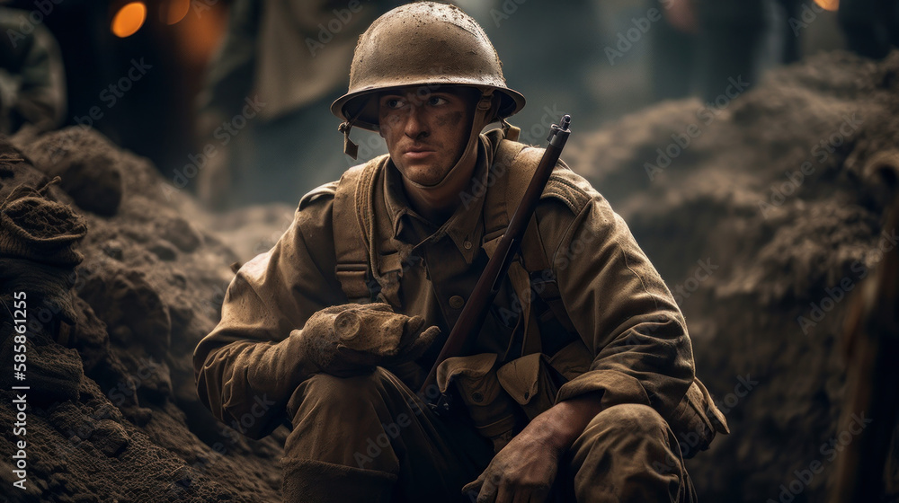 Battlefield Hero: WWI Soldier Scene, Generative AI