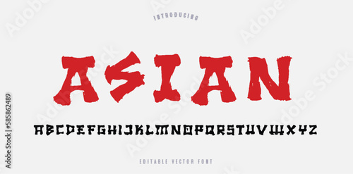 Japanese and Chinese modern style Asian alphabet font typeface. Typography japan asian fonts and number. English letters uppercase and numbers. Vector Illustration