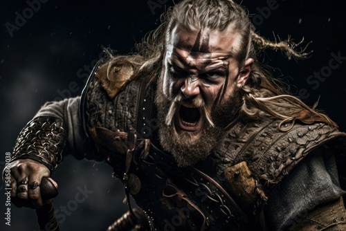 Fierce Viking Warrior: Screaming Face, Generative AI