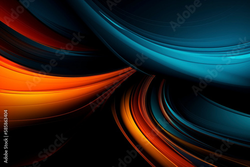 Abstract blue and orange background with lines - Generative Ai photo