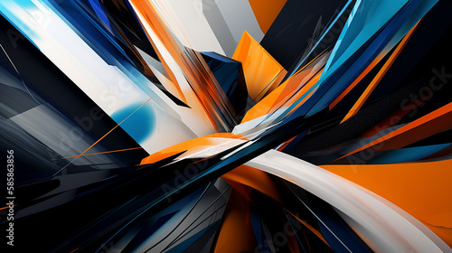 Abstract 3d orange and blue fractal background - Generative Ai photo