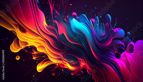 Abstract neon fractal wallpaper with space - Generative Ai photo