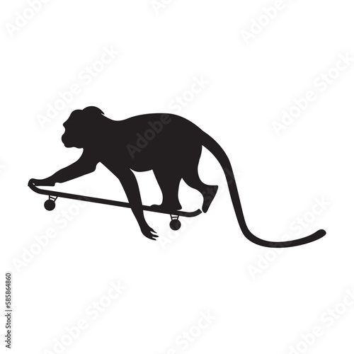 silhouette of a monkey riding a skateboard.