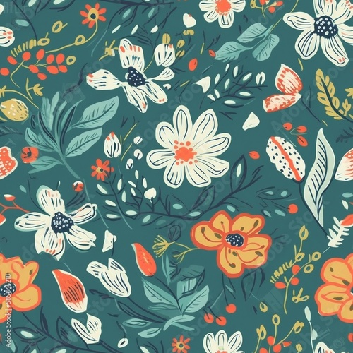 Watercolor floral illustration seamless pattern  created with generative AI