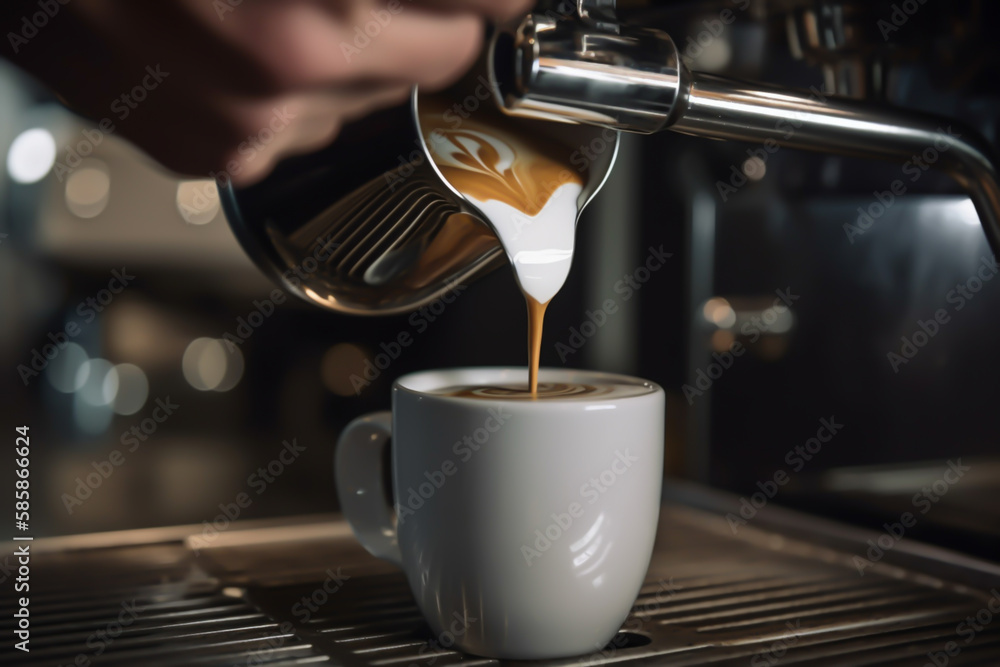 coffee being poured to up with professional machine, generative ai