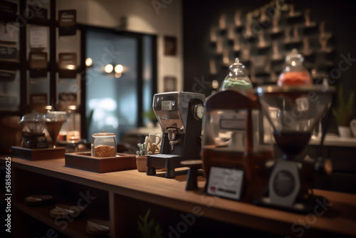 Coffee shop background, generative ai © VicenSanh