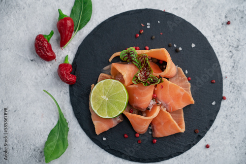 Fresh smoked salmon slices ...