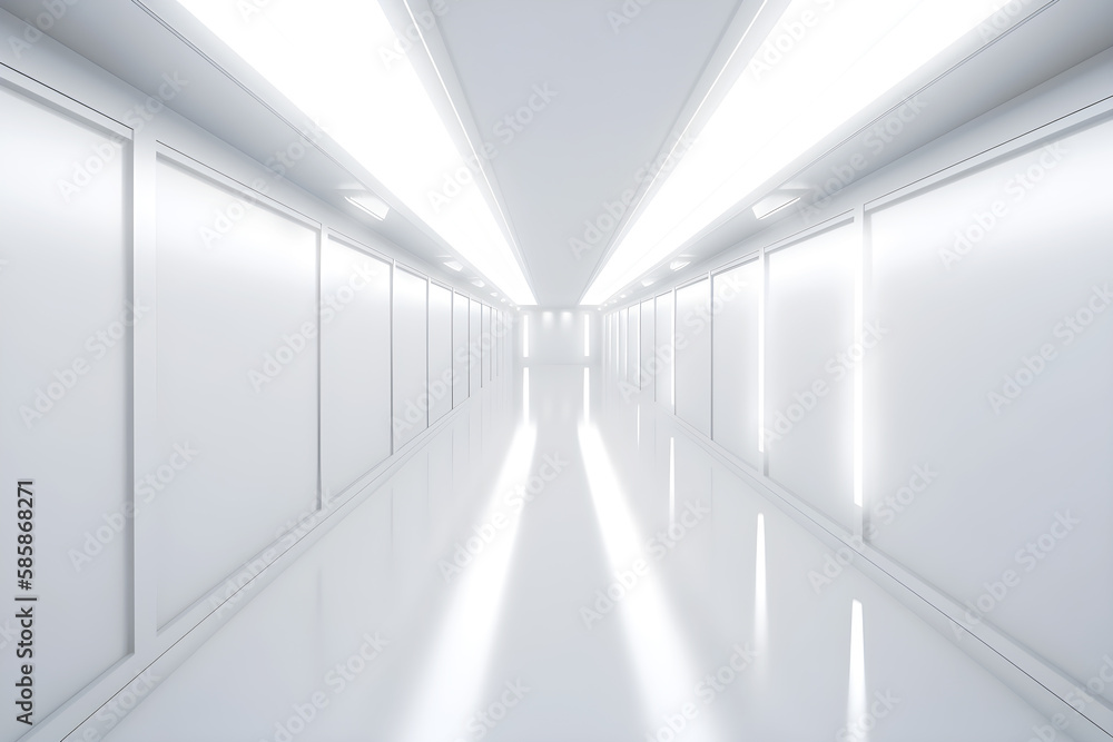 White and bright futuristic room, ai generative illustration