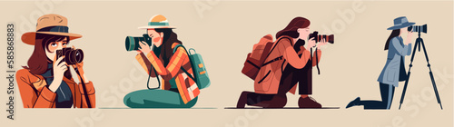Vector illustration set of photographer women