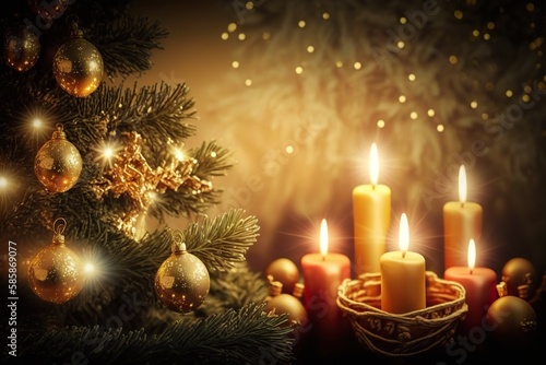Sparkling church Christmas tree decorations , generative artificial intelligence
