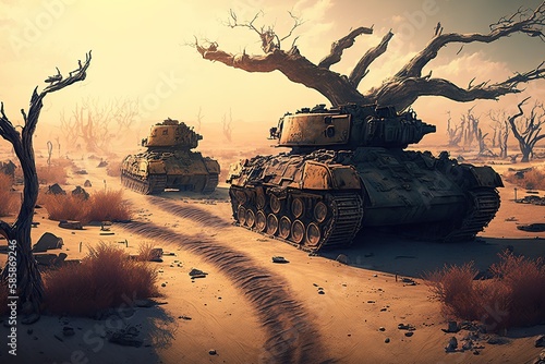 Tanks on the battlefield illustration, generative artificial intelligence