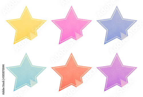 Mockup realistic star shape paper stickers with curved corner. Star shape stickers on a transparent background. Extracted, png file, isolated