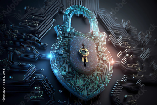 Cybersicherheit und Schutz privater Informationen und Datenkonzepte. Verschluss und Sicherheit der Firewall vor Hackerangriff. Digitalisierung.