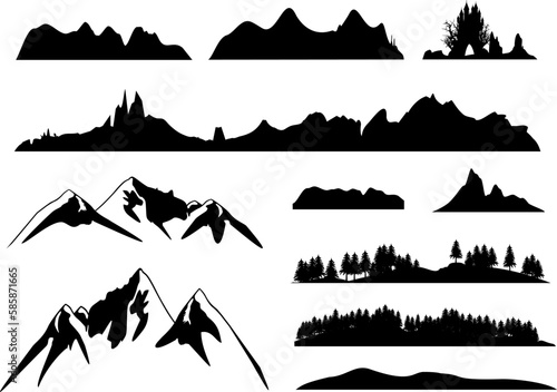 Set von Landschafts Illustrationen - Berglandschaften  W  lder  H  gel
