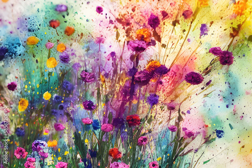 Watercolor flowers background  abstract flowers made of watercolor paint splashes. Generative Ai.