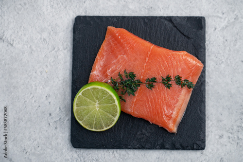 Fresh salmon with , greens ...