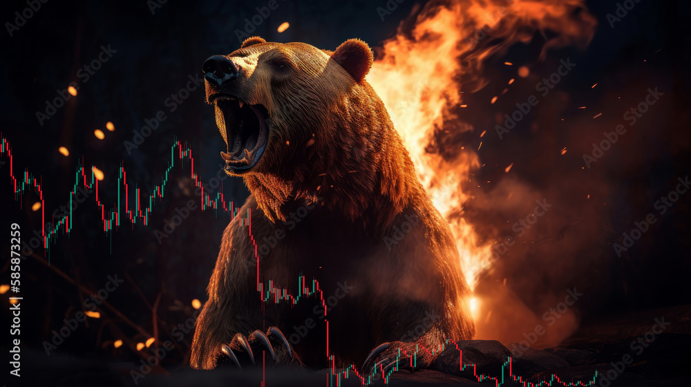 Bear on fire. Business bear market concept. ai generated.