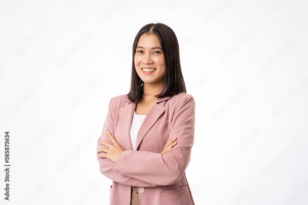 Confident Young business woman Smiling and standing crossed arm isolated on background Confident Young business woman Smiling and standing crossed arm isolated on background