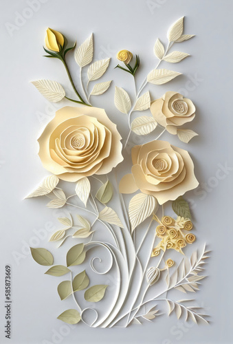 Flower roses art paper cut style. Ai generated.