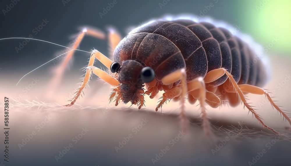 Macro bed bug on human body. AI generation Macro bed bug on human body. AI generation