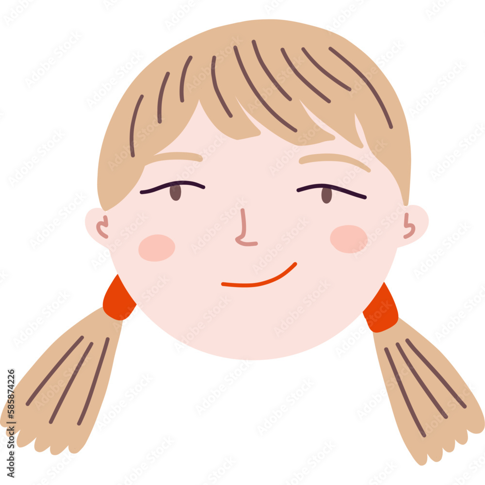 Cartoon Blond Girl Portrait With Pigtails Hair Stock Vector | Adobe Stock