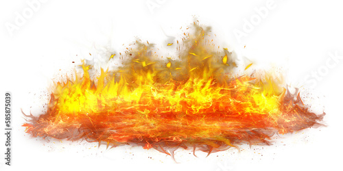 Red fire flame with smoke on transparent background.