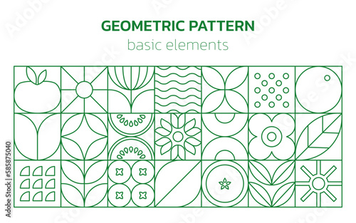 Geometric food line pattern. Natural plant flower simple shape, abstract eco agriculture concept. Vector minimal banner
