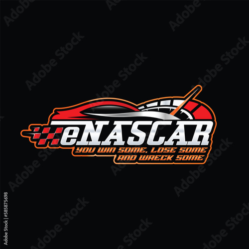 Car racing logo design with car and speedo meter vector , Speed racing car logo vector