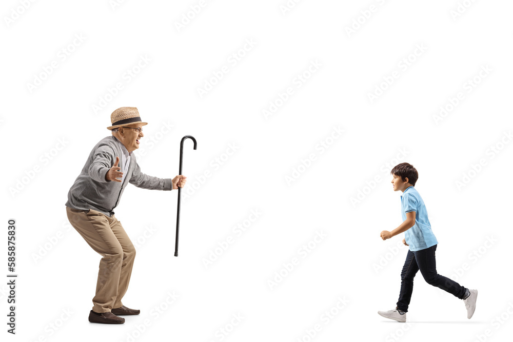 Grandson running towards his grandfather Grandson running towards his grandfather