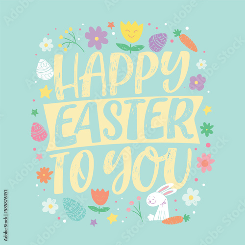 Happy Easter! Lettering about Easter for flyer and print design. Vector illustration. Templates for banners, posters, greeting postcards.