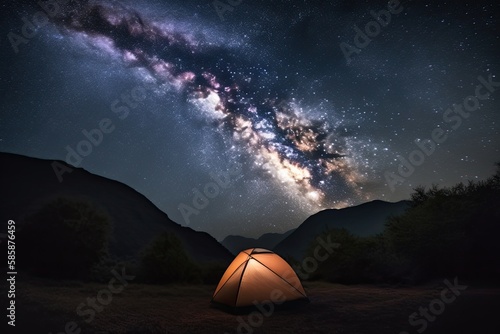 A Journey of Awe and Solitude: Midnight Camping Under the Starry, Cosmic Forever of the Milky Way: Generative AI