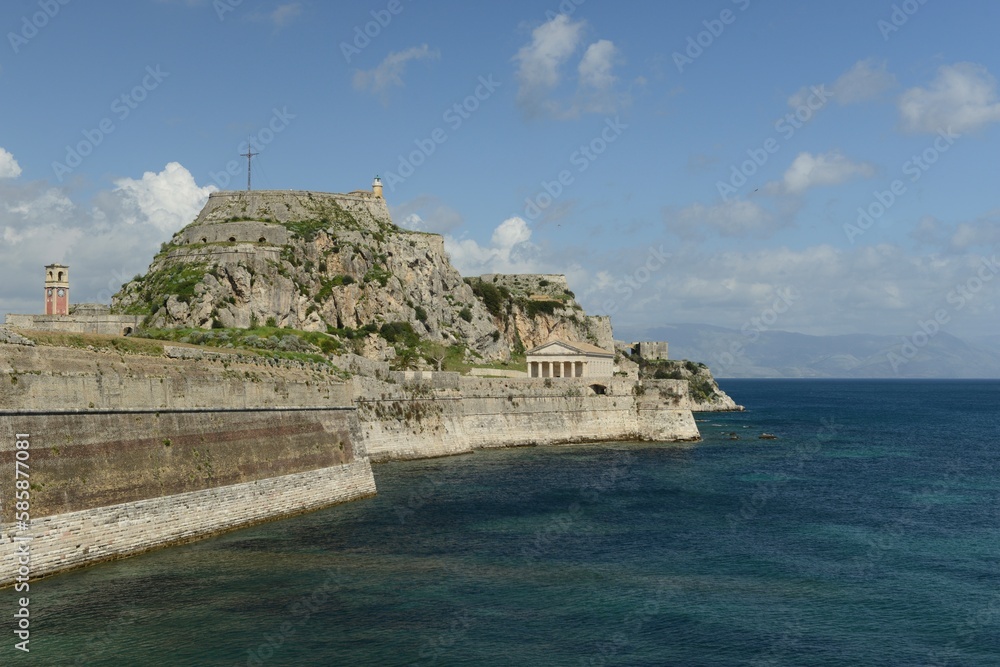 Old Corfu Fort, Corfu island, Greece- Coastal landmark on the Med in Spring.