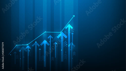 investment graph arrow growth digital on blue dark background. graph technology to success. financial data increase strategy. market chart profit money. vector illustration fantastic.