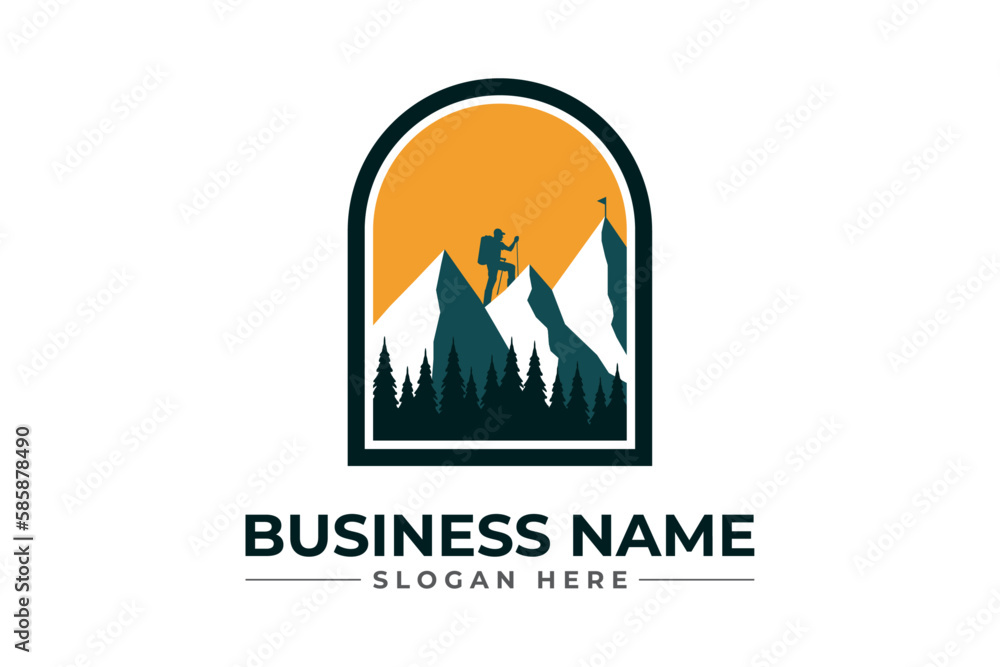 Hiking adventure Mountain Outdoor wilderness travel logo Hiking adventure Mountain Outdoor wilderness travel logo